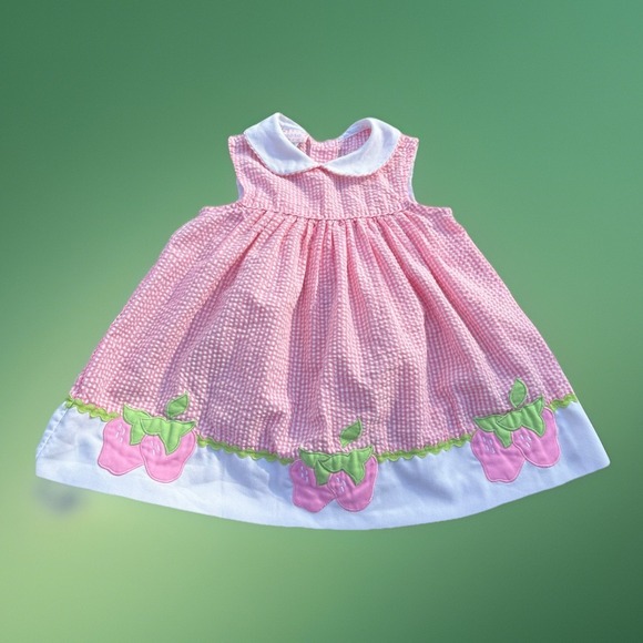 Vintage Samara Tank Dress Pink Gingham Toddler Girls Sz 4t Strawberries 90's - Picture 1 of 5
